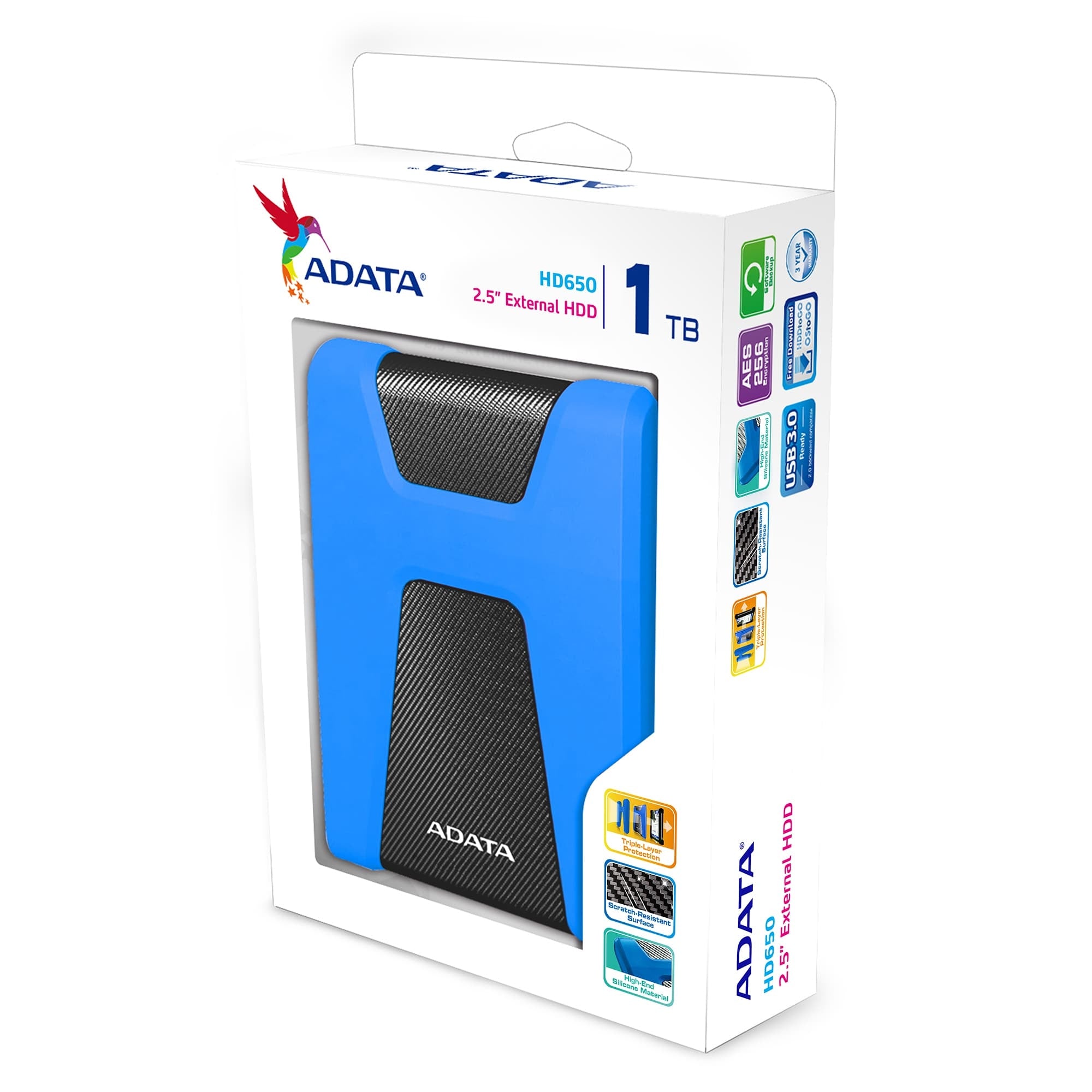 Dd Externo 1Tb Adata Hd650 2.5 Usb 3.2 Contragolpes Azul Windows/Mac/Linux