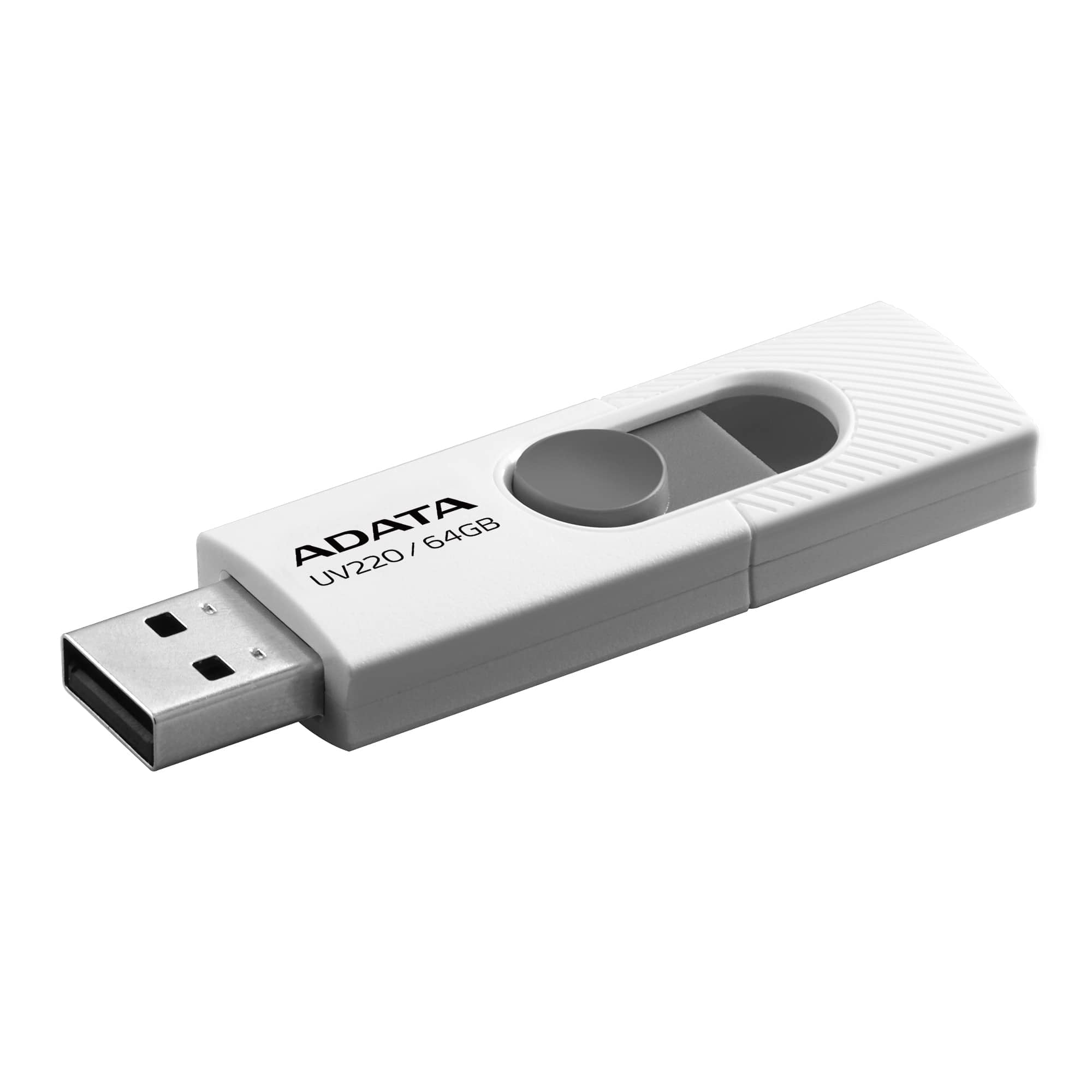 Memoria Usb Adata Uv220 2.0 De 64Gb Diseño Deslizante Sin Tapa. Color Blanco/Gris. Auv220-64G-Rwhgy