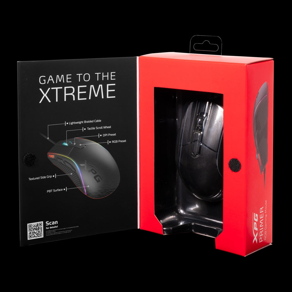 Mouse Xpg Primer-Bkcww Cable Trenzado Ultraligero Efectos De Iluminación Rgb