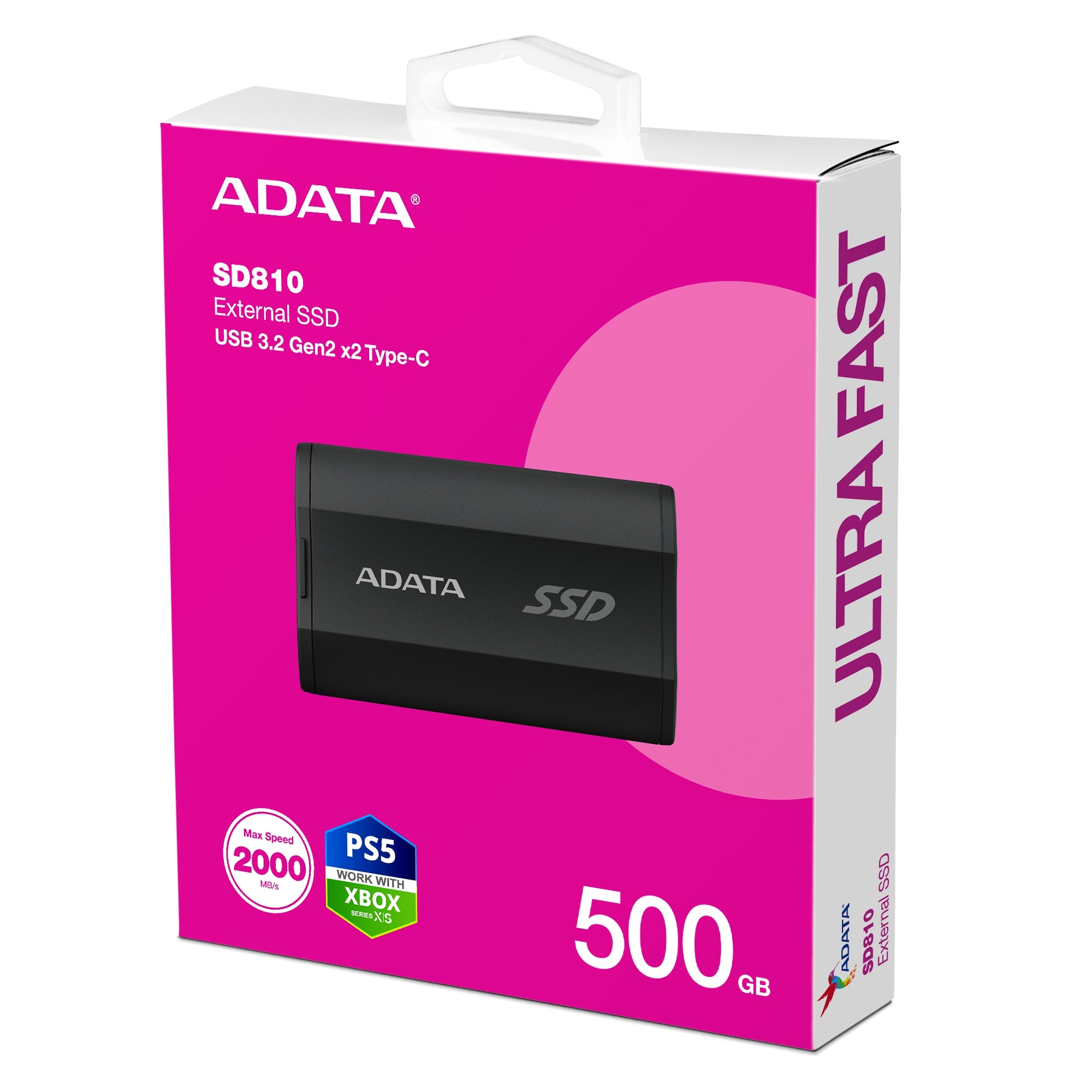 Ssd Externo Adata Sd810 500Gb Usb-C 3.2 2,000Mb/S (Sd810-500G-Cbk)