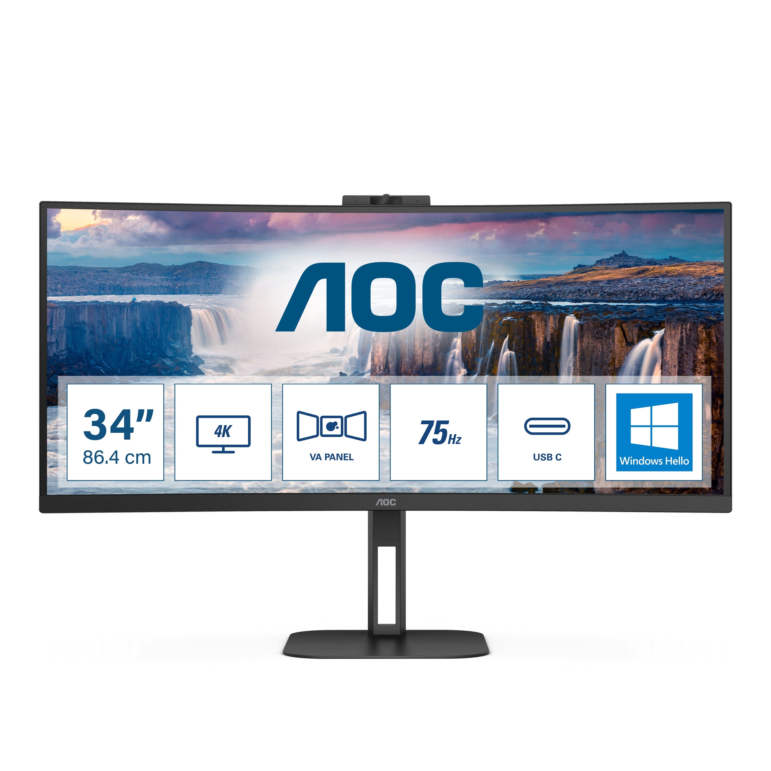 Monitor Curvo Aoc 34 Panel Va / Frecuencia 100Hz / T.D.R  4 Ms / Flicker Free / Low Blue Light / Color Negro/ Hdmi / Vga / Displayport / Aspecto 21:9 / Resolucion 3440 X 1440 / Brillo 300 Cd/M2