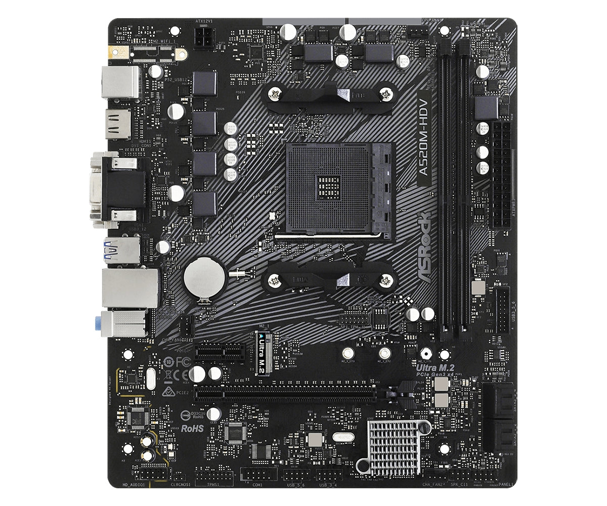 Mb Asrock A520 Amd Am4 / Ddr4 4733+ / 1 X Pcie 3.0 X16 / D-Sub / Dvi-D / Hdmi / 6 X Usb 3.2 / Gama Baja