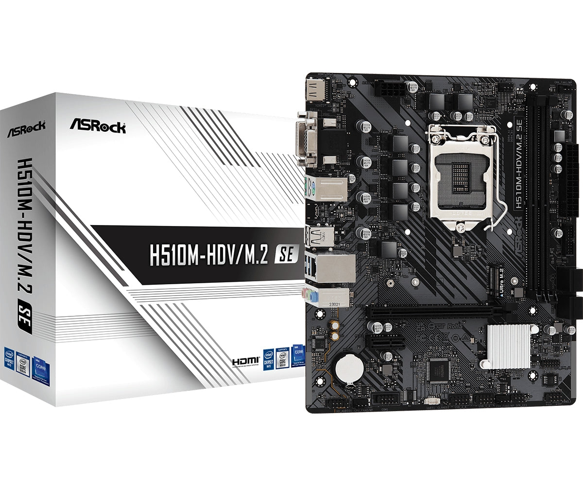 Mb Asrock H510M Hdv M.2 Se Intel Core De 11  And  10 A Gen (Lga1200)/64 Gb Ddr4 3200Mhz/Hdmi/D-Sub/Dvi-D/6 X Usb 3.2/4 Sata3/1 Ultra M.2/Audio 7.1 Canales Hd