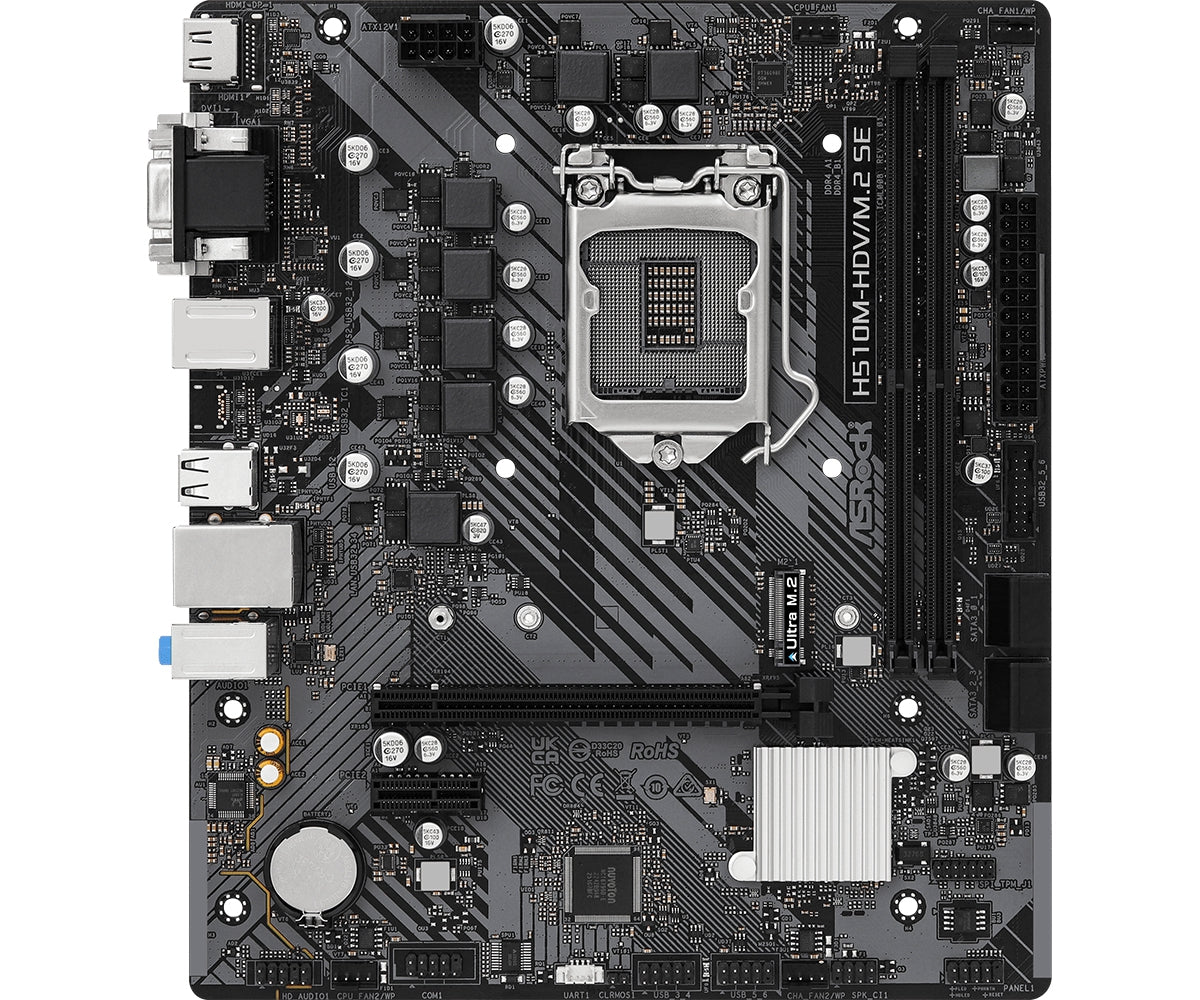 Mb Asrock H510M Hdv M.2 Se Intel Core De 11  And  10 A Gen (Lga1200)/64 Gb Ddr4 3200Mhz/Hdmi/D-Sub/Dvi-D/6 X Usb 3.2/4 Sata3/1 Ultra M.2/Audio 7.1 Canales Hd