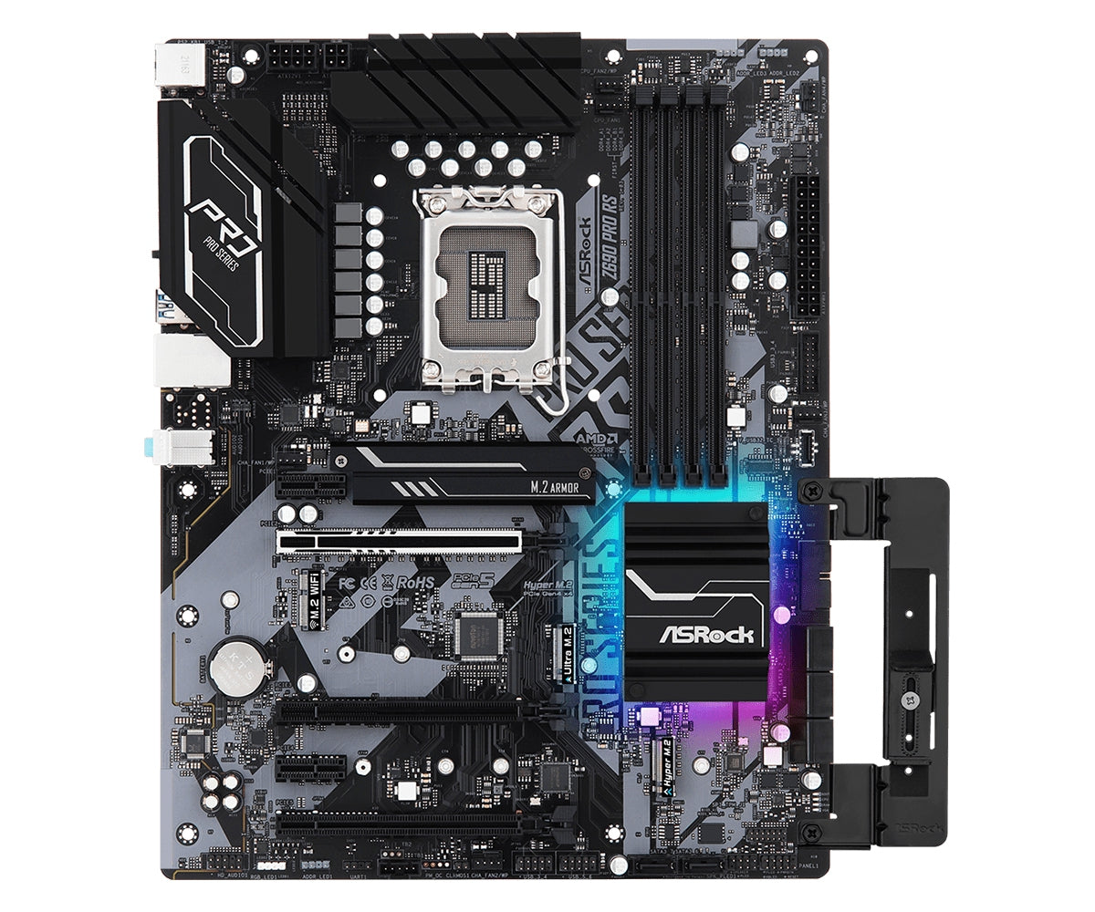 Mb Asrock Z690 Pro Rs/14Th 13Th 12Th Va Gen/Lga 1700/128 Gb Ddr4 5333Mhz/1 Pcie 5.0X16/1 Pcie 4.0X16/1 Pcie 3.0X16/1 Pcie 3.0X1/8 Sata3/2 Hyper M.2/1 Ultra M.2/1 Usb Tipo C/8 Usb 3.2