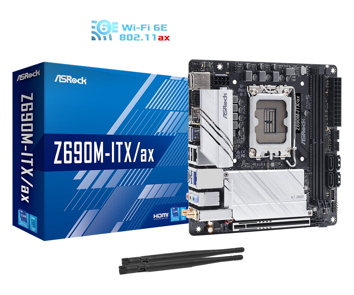 Mb Asrock Z690M Itx Ax/14Th 13Th 12Th Va Gen/Lga 1700/64 Gb Ddr 5000Mhz/1 Pcie 5.0X16/4 Sata3/2 Hyper M.2/6 Usb 3.2/2 Usb C/Hdmi/Displayport/Wi-Fi 6E 802.11Ax