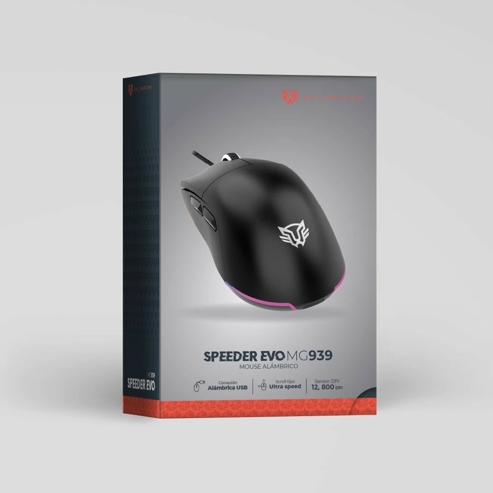 Mouse Gamer Balam Rush Speedr Evo Mg939 / Alambrico Usb / Desplazamiento Ultra Speed / 6 Botones / Optico / 12800 Dpi Ajustables / Rgb / Caratulas Intercambiables / Negro / Br-936880