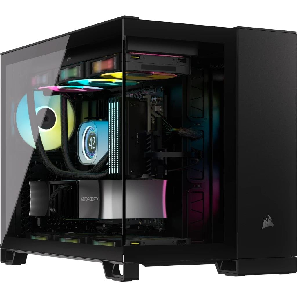 Gabinete Corsair Airflow 2500D/Negro/Semitorre/2 Camaras/Matx/Mitx/Cristal Templado/Gamer (Cc-9011263-Ww)