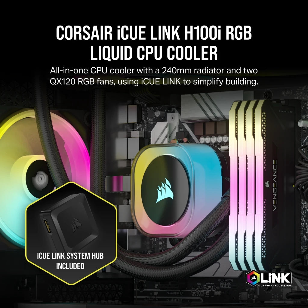 Disipador Con Enfriamiento Liquido Corsair Icue Link H100I/ 240 Mm/ S-1700 1200/ Am5 Am4/ Rgb