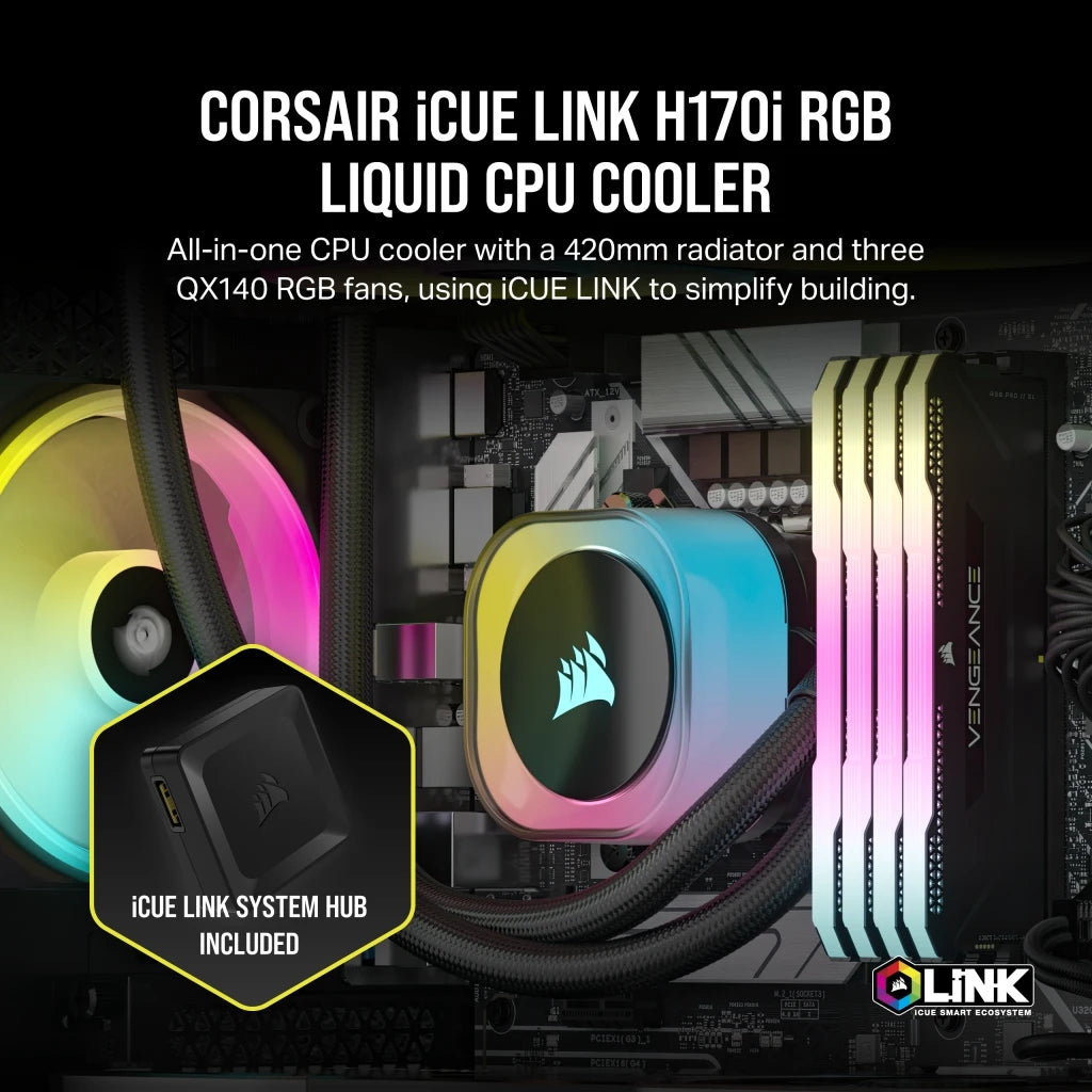 Disipador Con Enfriamiento Liquido Corsair Icue Link H170I Aio / 420 Mm/ S-1700 1200/ Am5 Am4/ Rgb