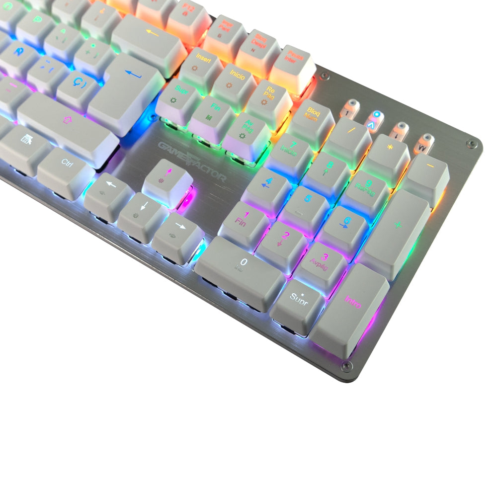 Teclado Mecánico Game Factor Rainbow Switch Red Usb Blanco Kbg400-Wh-R