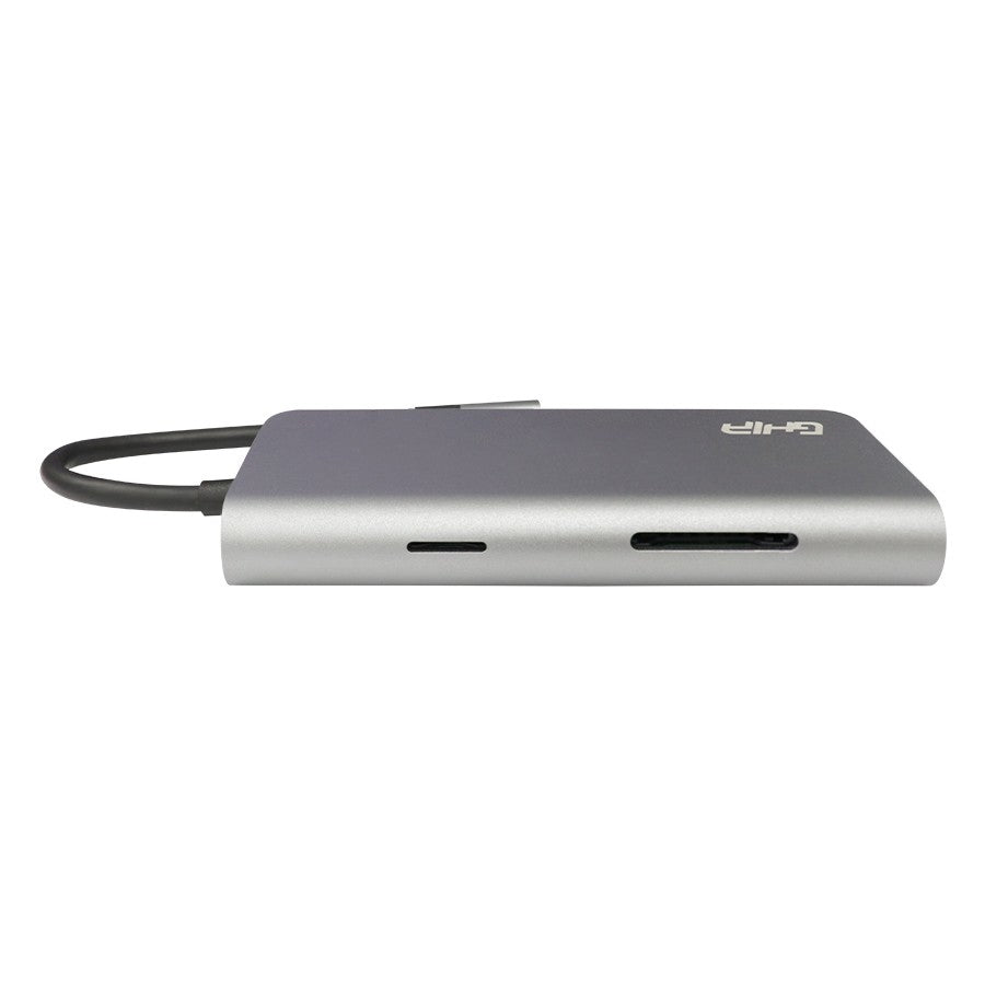 Adaptador Multipuerto 8 En 1 Ghia Usb 3.1 De Tipo C A Hdmi/Rj45/Usb 3.1 3/Micro Sd/ Memoria Sd / C Pd