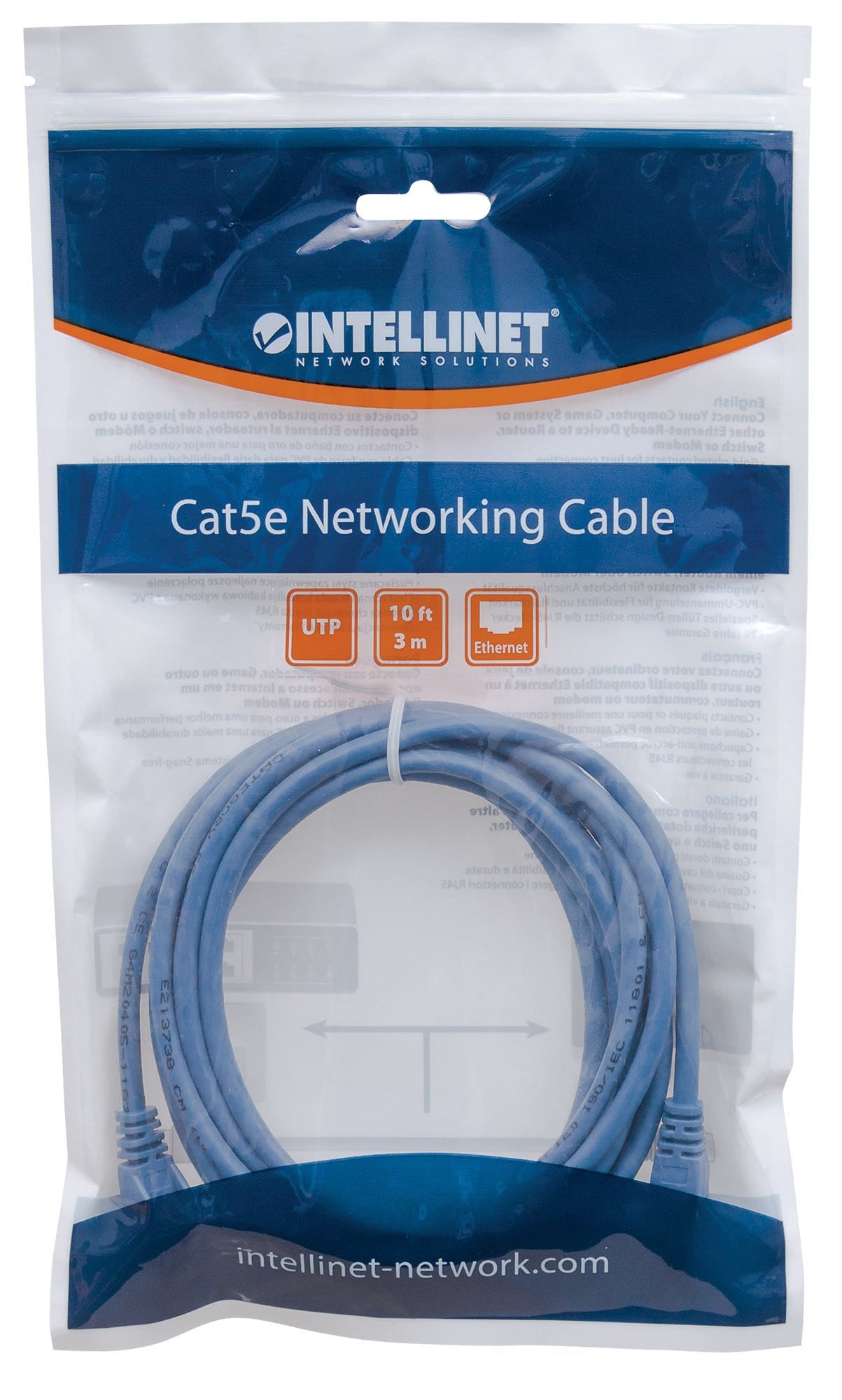 Cable De Red Intellinet 319775 Cat5E Utp 3.0M Color Azul; Contactos Baño Oro Para Una Mejor Conexión