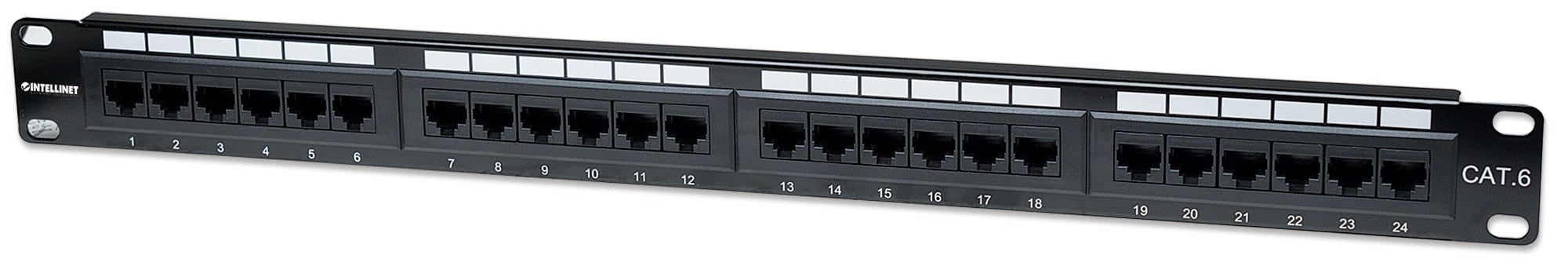 Panel De Parcheo Intellinet 520959 Cat6 24 Puertos 1U; Soporta Cable Trenzado Sólido Y Multifilar Calibres 22 26 Awg.