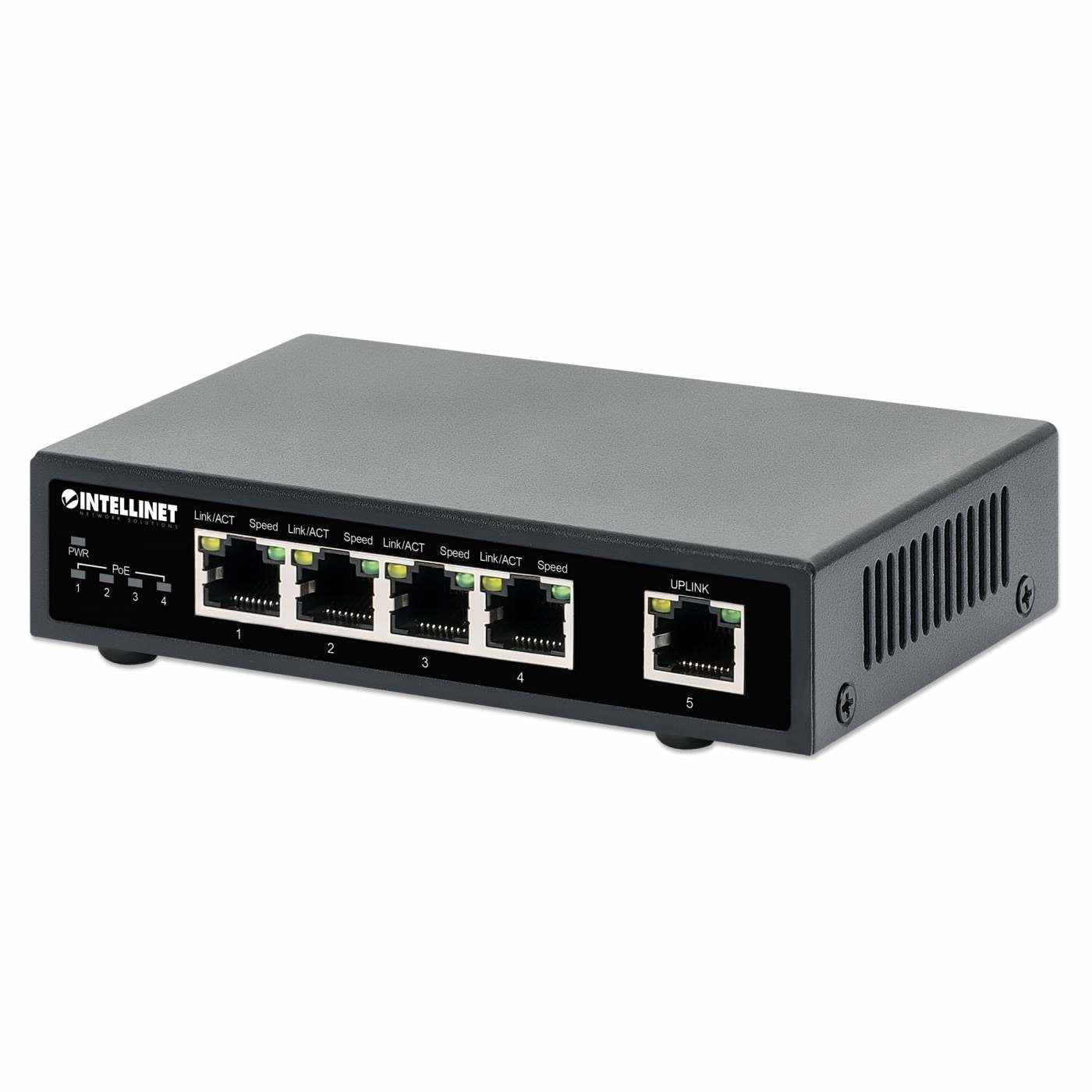 Switch Poe+ Con 5 Puertos Gigabit Intellinet 561839 Negro