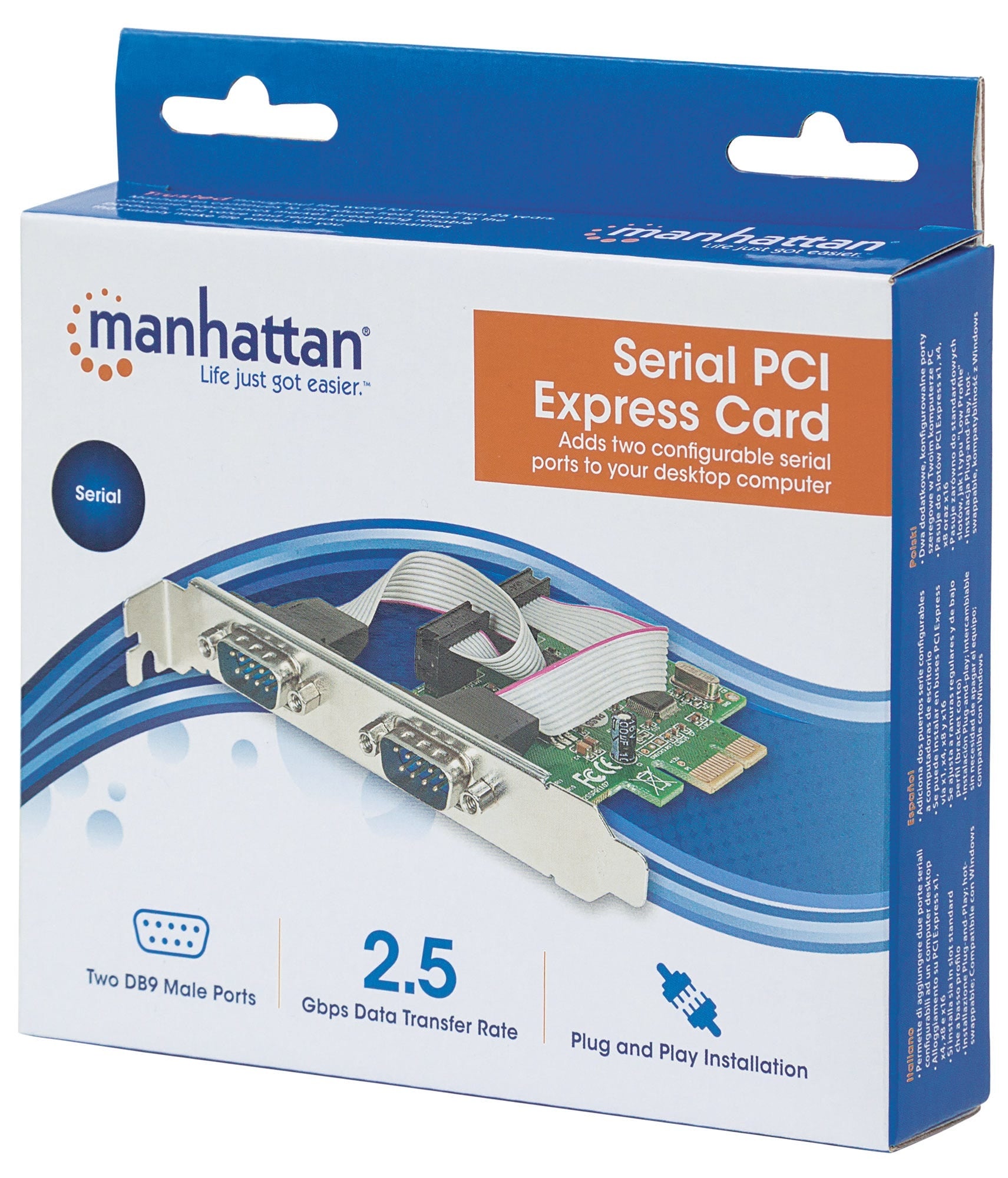 Tarjeta Serial Pci Express Manhattan 152082 De Dos Puertos Db9 Para Instalación En Buses X1 X4 X8 Y X16