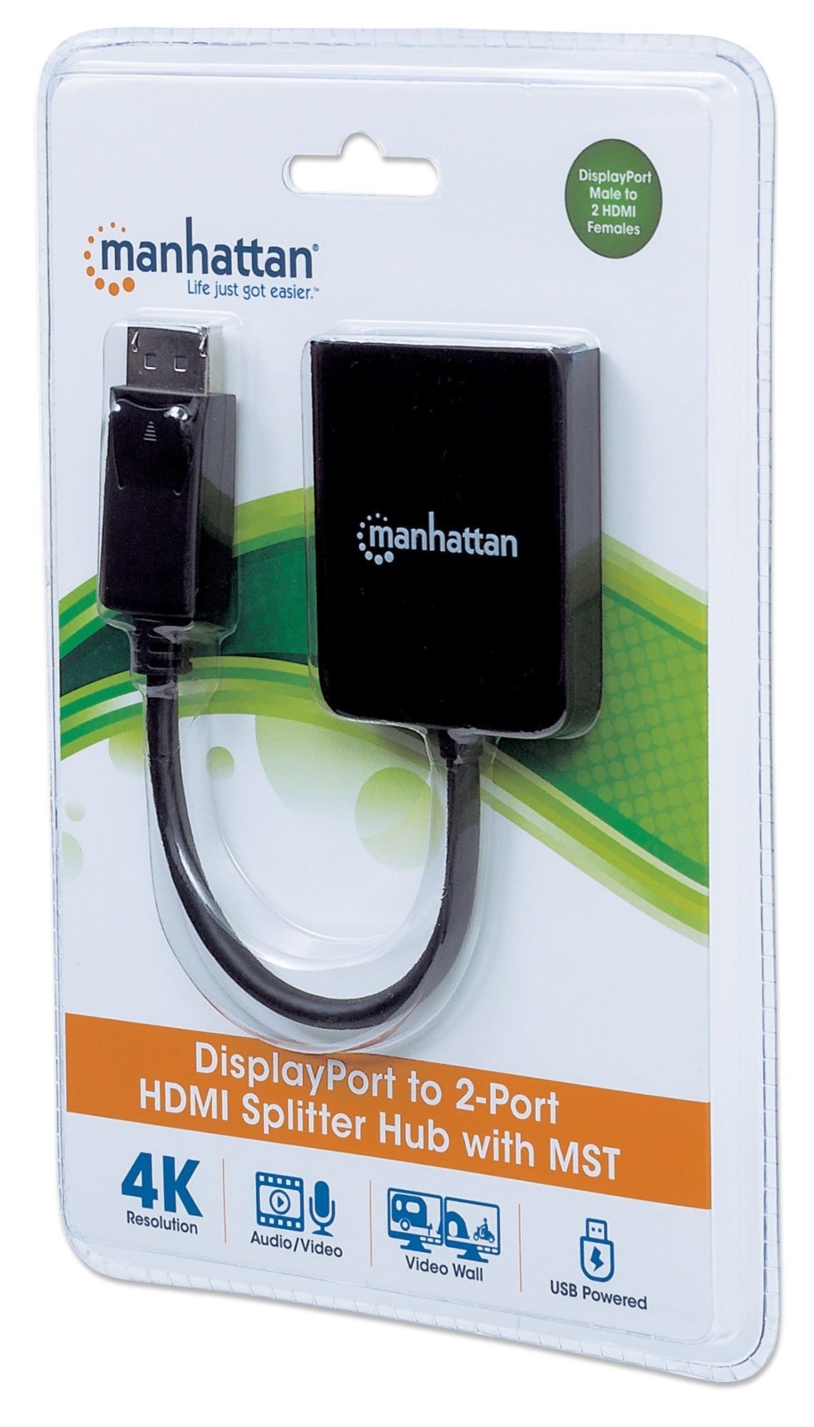 Video Splitter Manhattan Displayport 1Dp In:2Hdmi Out Usb/Mst 152716