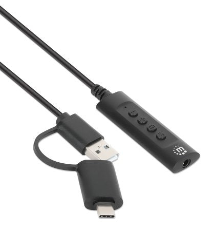 Convertidor Usb Manhattan 153560 2.0 / Usb-C A Tarjeta Sonido 3.5 Mm Cable Controles