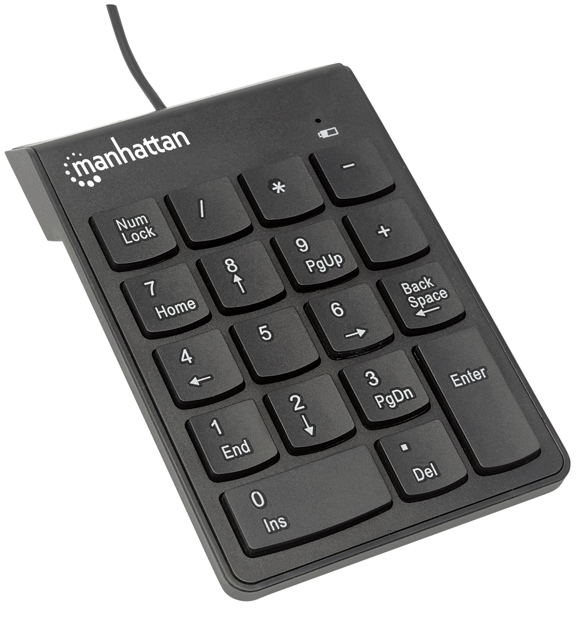 Teclado Manhattan 176354 Numérico Alámbrico Usb 18 Teclas Del Mismo Tamaño Incluye Retroceso Color Negro.