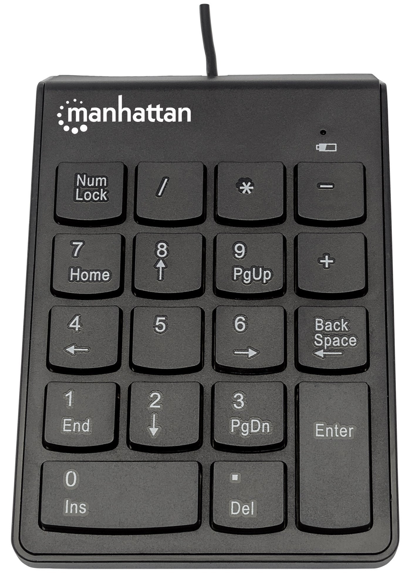 Teclado Manhattan 176354 Numérico Alámbrico Usb 18 Teclas Del Mismo Tamaño Incluye Retroceso Color Negro.