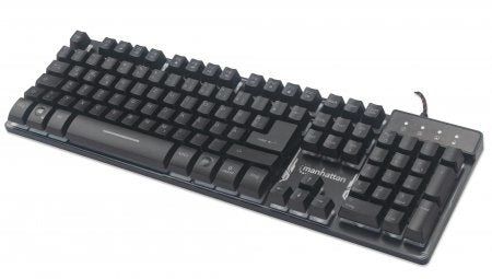 Teclado Gaming Manhattan 178457 Edición Base Metálica Usb Led Multicolor 19 Teclas Con Anti Efecto Fantasma Antisalpicaduras Negro