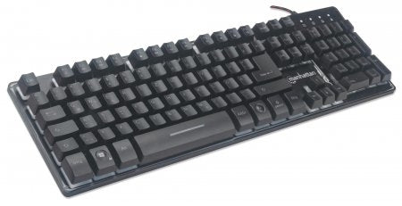 Teclado Gaming Manhattan 178457 Edición Base Metálica Usb Led Multicolor 19 Teclas Con Anti Efecto Fantasma Antisalpicaduras Negro