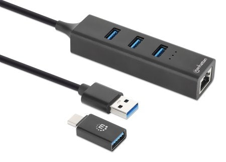 Adaptador Red Gb Usb A/C +Hub 3 Ptos V3.0 Manhattan 180894