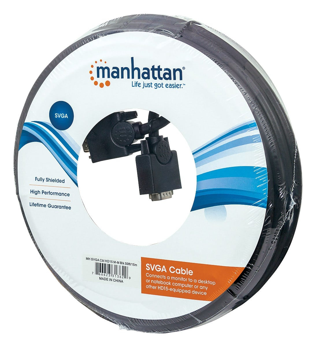 Cable Vga Manhattan 313629 Para Monitor Svga Hd 15 Macho A Negro 15M.