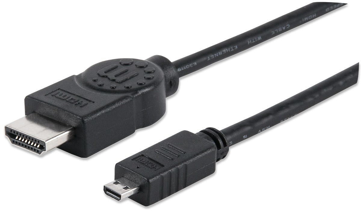 Cable Hdmi 4K Manhattan 324427 Macho A Micro Blindado Negro M; Resolucion 30Hz.