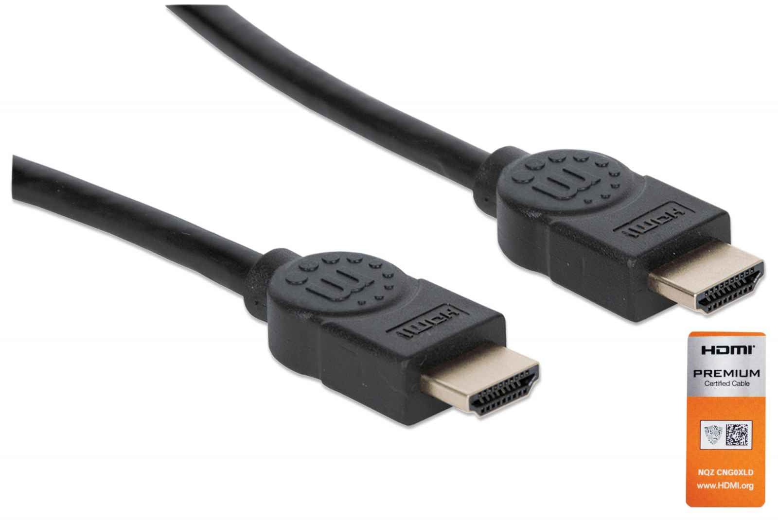 Cable Hdmi Manhattan 355346 De Alta Velocidad Con Canal Ethernet Versión Premium 1.8M; Certificado Video Uhd 4K 60Hz 3D Y Color Intenso