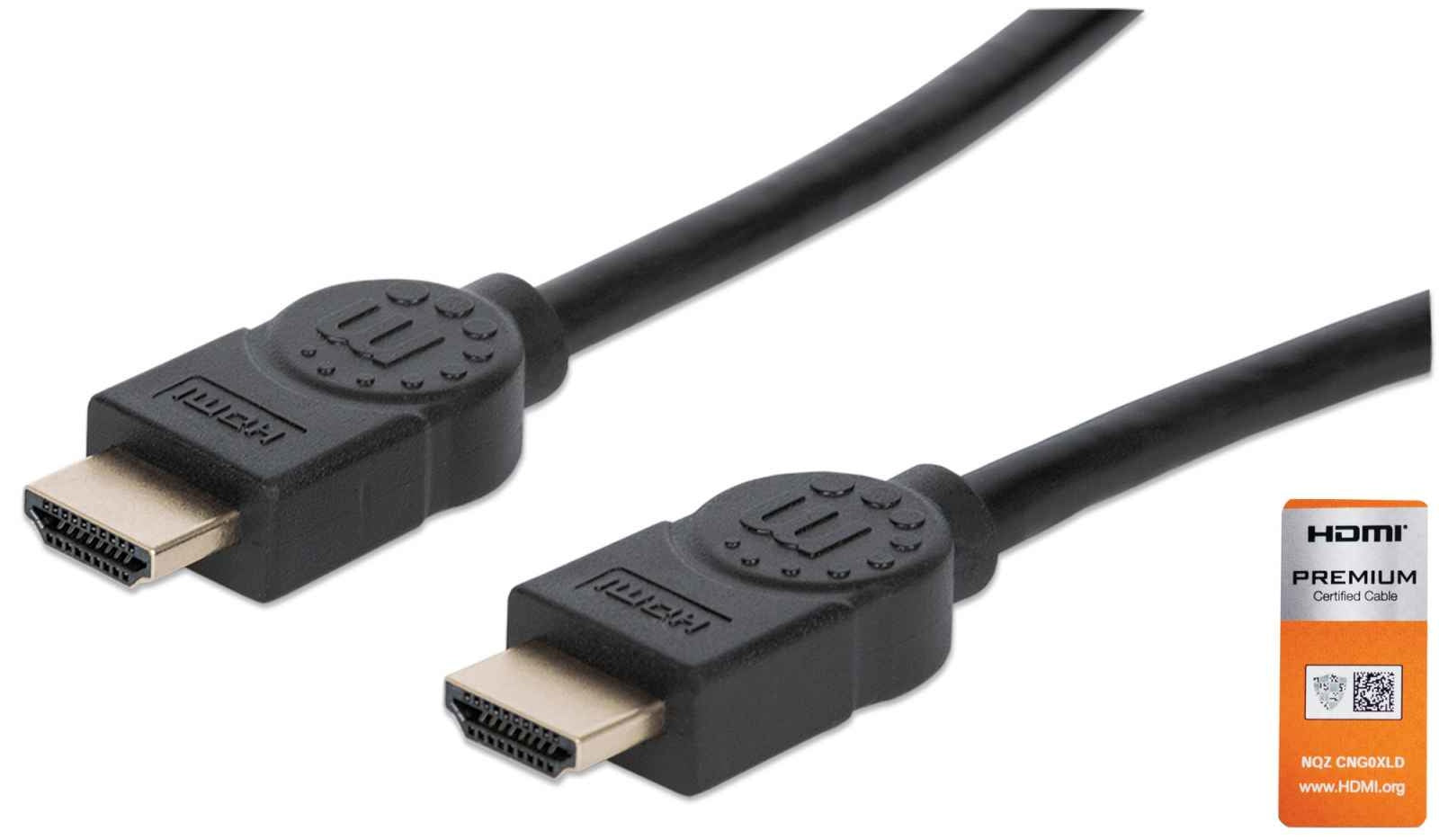 Cable Hdmi Manhattan 355346 De Alta Velocidad Con Canal Ethernet Versión Premium 1.8M; Certificado Video Uhd 4K 60Hz 3D Y Color Intenso