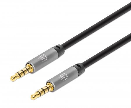 Cable Auxiliar De Audio Estéreo 3.5 Mm Manhattan 355995 Contactos Chapados En Oro Diseño Delgado Negro/Plata 2M