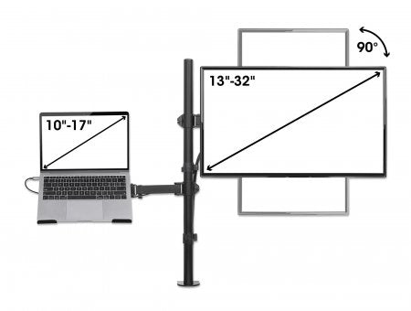 Soporte Manhattan 462136 Combinado De Escritorio Para Laptop Y Monitor; Soporta Un A 32 Pulgadas Hasta 8 Kg (17 Libras) Una 10