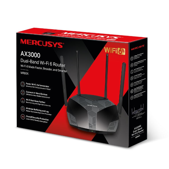 Router Mercusys Mr80X Wifi6 De Doble Banda Ax3000 Con 4 Puertos Gigabit Para Conectar Más Dispositivos