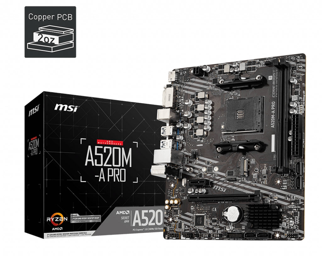 Motherboard Msi A520M-A Pro Socket Am4 Microatx Soporta Procesadores Ryzen 5000 Y 3000 4000G Series