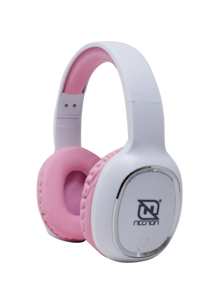 Audifonos Necnon Nbab042200 Over-Ear Bluetooth Nbh-04 Pro Alta Potencia Radio Fm Micro Sd 3.5Mml Manos Libres Blanco/Rosa