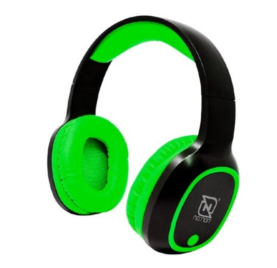 Audifonos Necnon Nbab042600 Over-Ear Bluetooth Nbh-04 Pro Alta Potencia Radio Fm Micro Sd 3.5Mml Manos Libres Negro/Verde