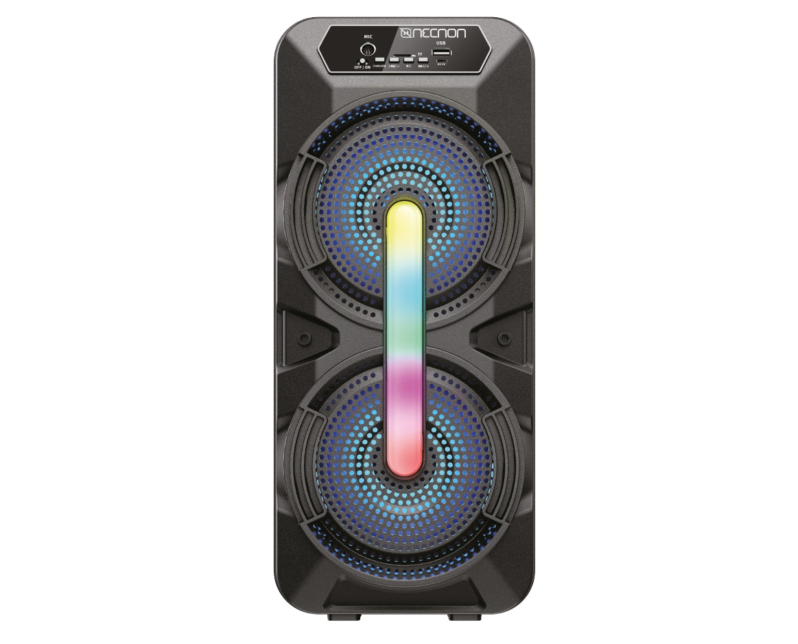 Bocinas Necnon Nb-06B Bafle Karoke Bluetooth Doble 6.5 Pulgadas Tws Incluye Microfono Alambrico Radio Fm Sd Usb Barra De Luz Led 6500 Watts Negro