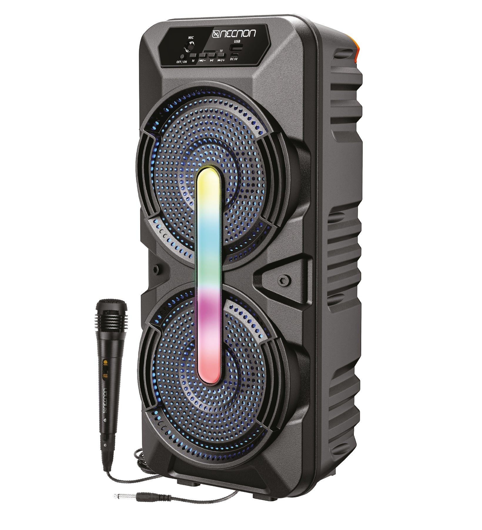 Bocinas Necnon Nb-06B Bafle Karoke Bluetooth Doble 6.5 Pulgadas Tws Incluye Microfono Alambrico Radio Fm Sd Usb Barra De Luz Led 6500 Watts Negro