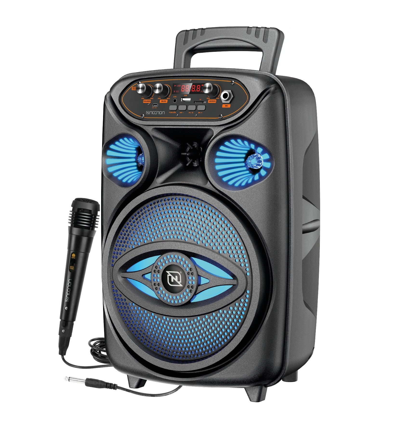 Bocinas Necnon Nb-08W Bafle Karaoke Bluetooth Pulgadas Tws Incluye Microfono Alambrico Control Remoto Radio Fm Sd Usb Aux 3.5Mm Iluminacion Led Agu