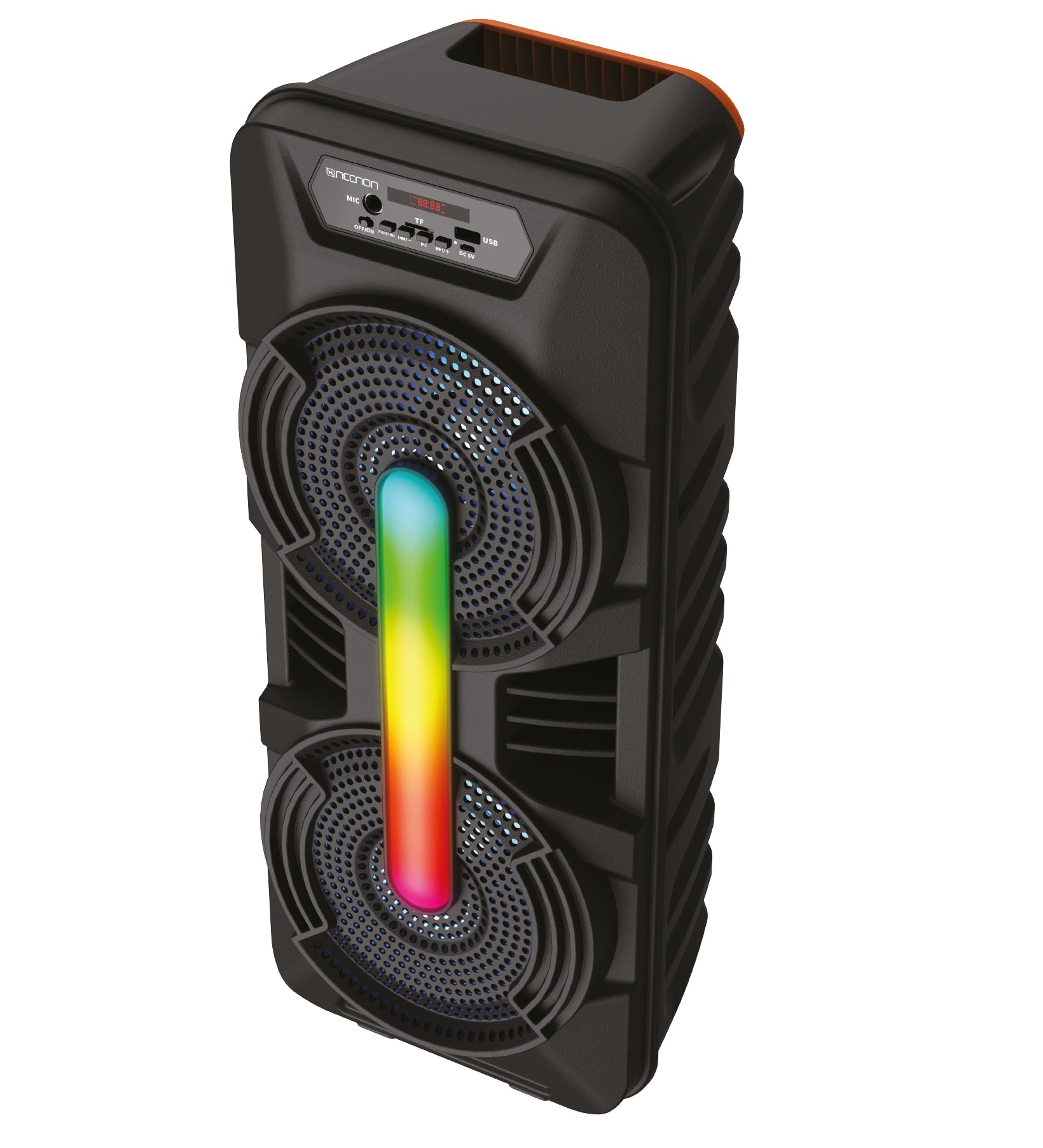 Bocinas Necnon Nb-08X Bafle Karaoke Bluetooth Doble Pulgadas Tws Incluye Microfono Alambrico Radio Fm Sd Usb Barra De Luz Iluminacion Led 7400 Watts Displa