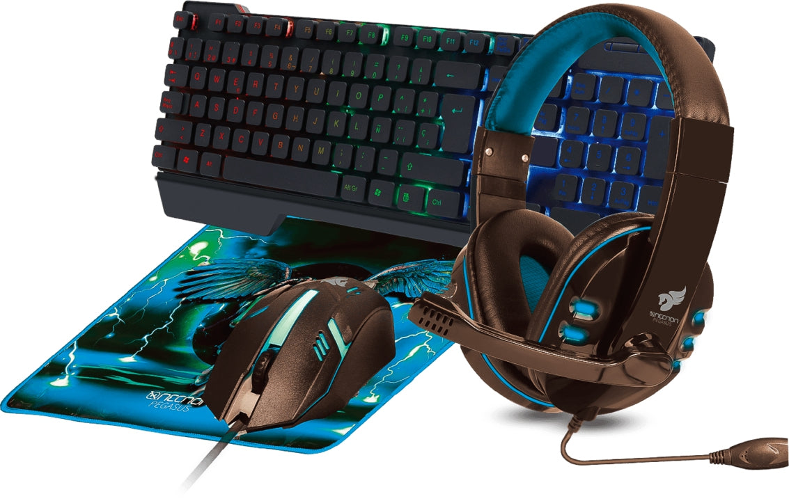 Kit Gaming 4 En 1 Necnon Ngc-Pegasus Audifonos Led Teclado 104 Botones Mouse 3 1000Dpi Mousepad Azul