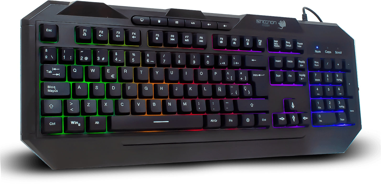 Teclado Gaming Alámbrico Necnon Ngk-Hydra Gamer 114 Teclas Retroiluminado Led Multicolor Diseno Ergonomico 6 Botones Multimedia Negro