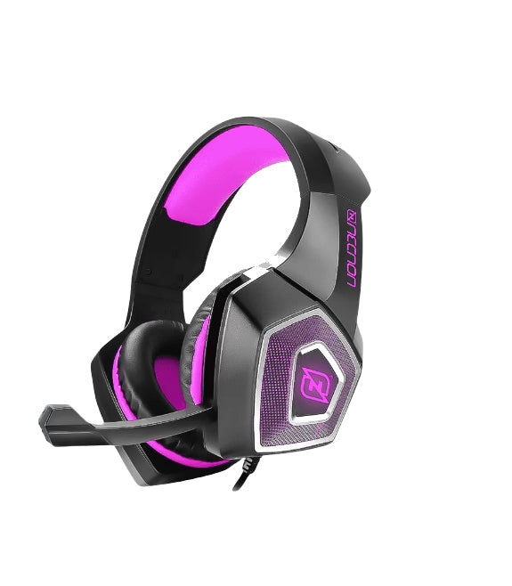 Audífonos Headset Gaming Necnon Nbhg-Dragon Over-Ear Led Alambrico Diadema Flexible Con Vibracion Microfono 3.5Mm Usb Pc Consolas Celular C/Adaptador Fucsia