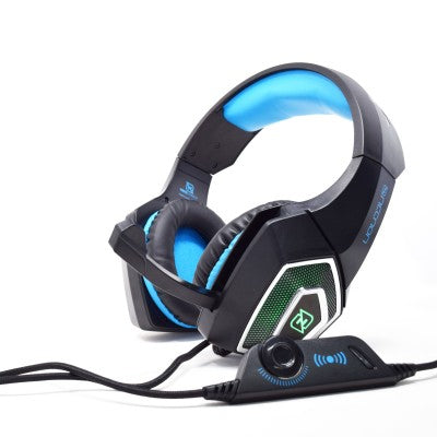 Audífonos Headset Gaming Necnon Nbhg-Dragon Hi-Fi Over-Ear Led Alambrico Diadema Flexible Con Vibracion Microfono 3.5Mm Usb Pc Consolas Celular C/Adaptador Azul