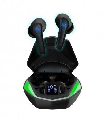 Audifonos Necnon Ntws-Viper In-Ear Bluetooth 5.1 True Wireless Gaming Superbass Luz Rgb 30Mah Caja De Carga 200Mah Minima Latencia Display Informativo Negro