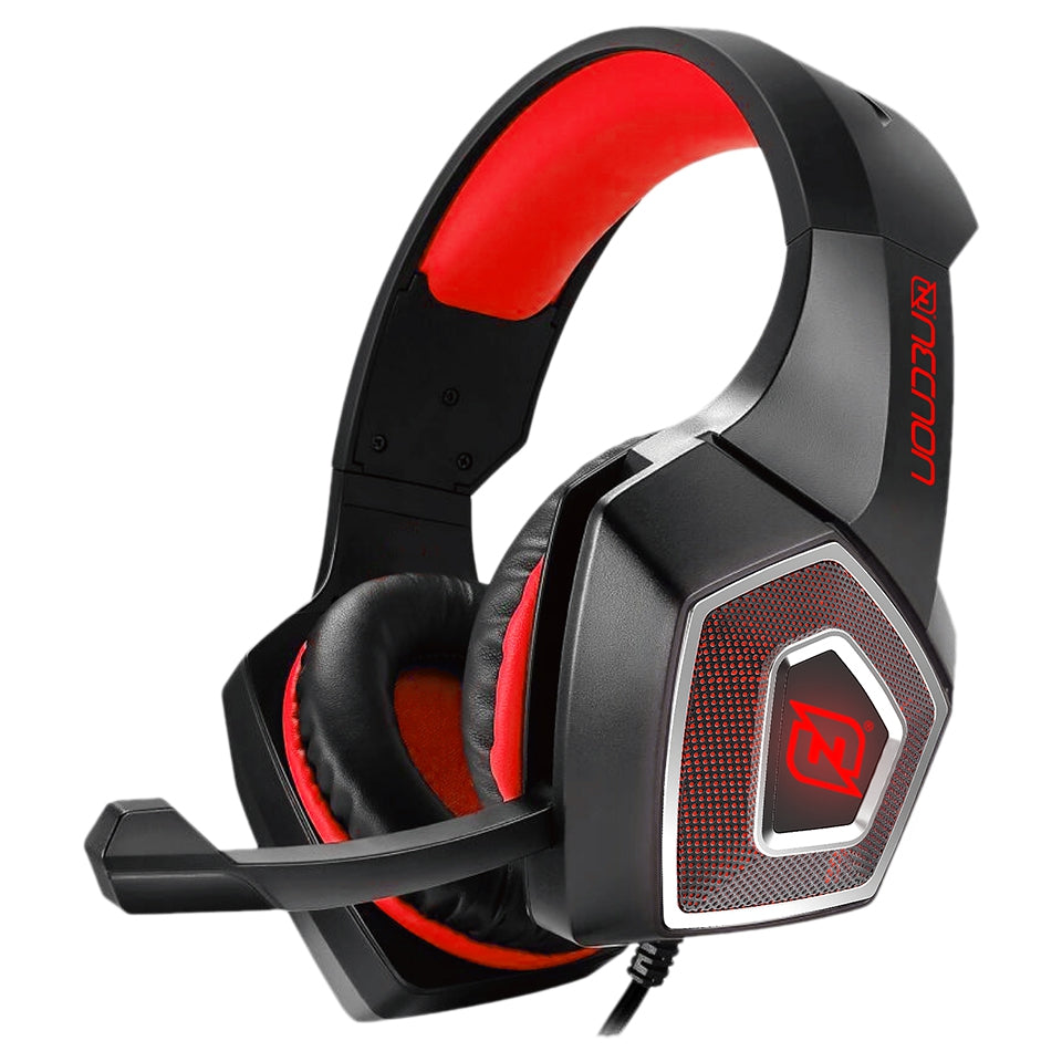 Audífonos Headset Gaming Necnon Nbhg-Dragon Over-Ear Led Alambrico Diadema Flexible Con Vibracion Microfono 3.5Mm Usb Pc Consolas Celular C/Adaptador Rojo