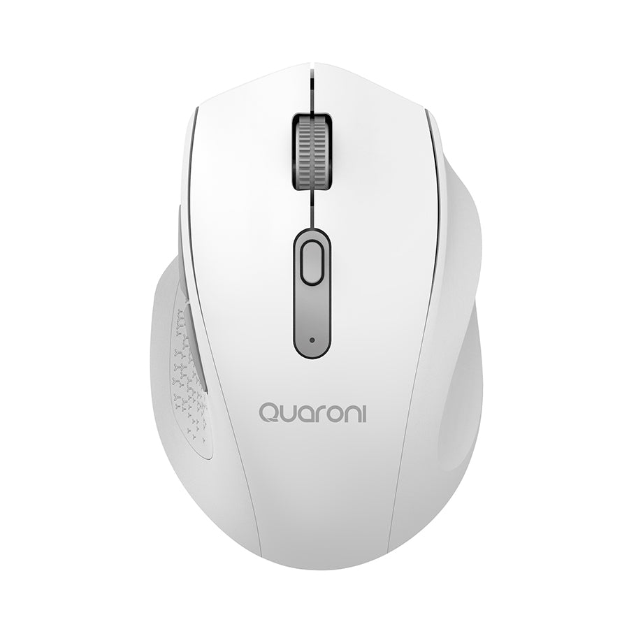 Mouse Inalmbrico Ergonmico Con Textura Quaroni 5 Scroll/Receptor 2.4 Ghz/800 - 2400 Dpi/Ptico/4 Niveles/Blanco