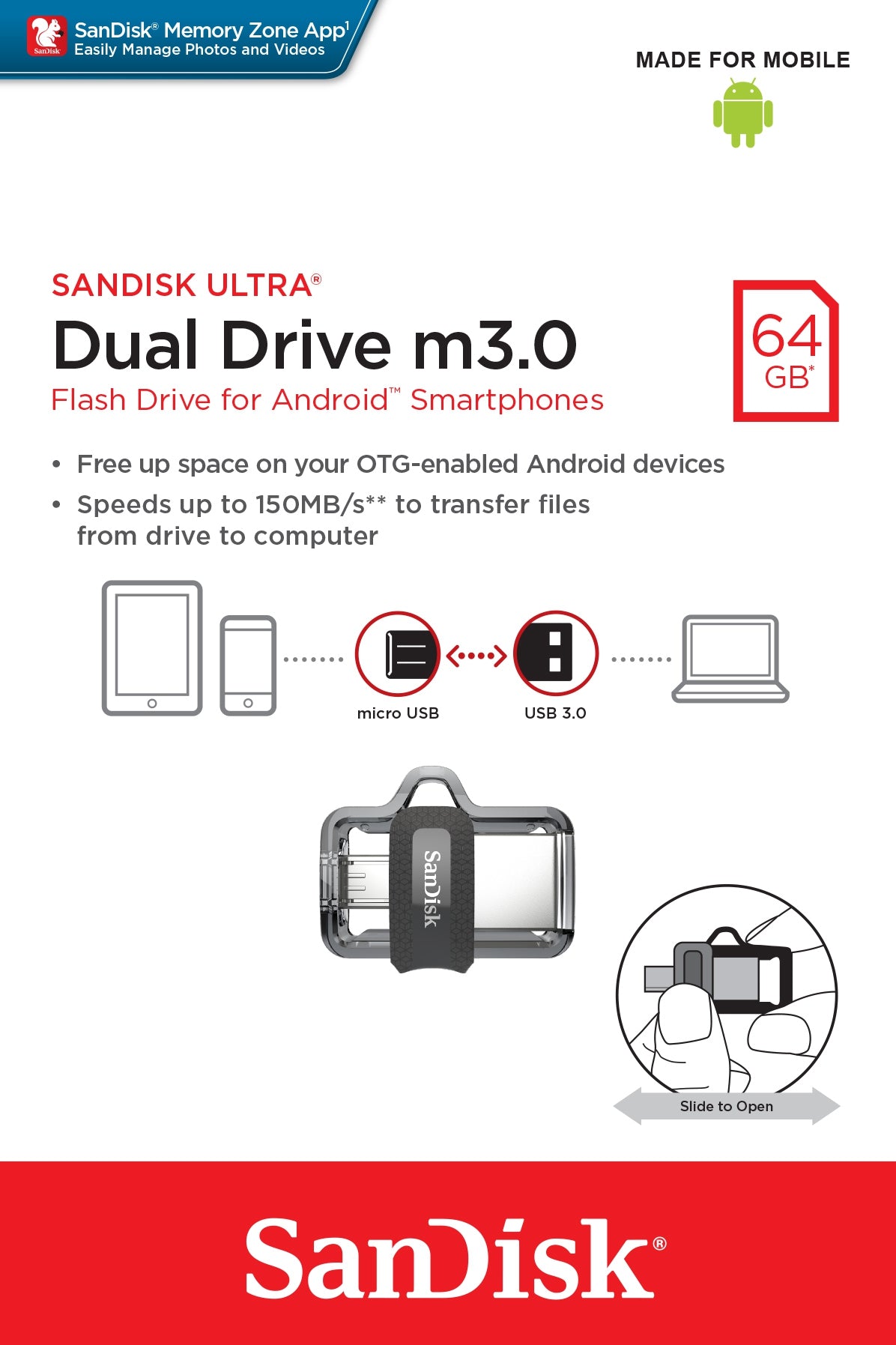 Memoria Flash Sandisk Ultra Dual Usb Drive 64Gb 3.0 (Sddd3-064G-G46)