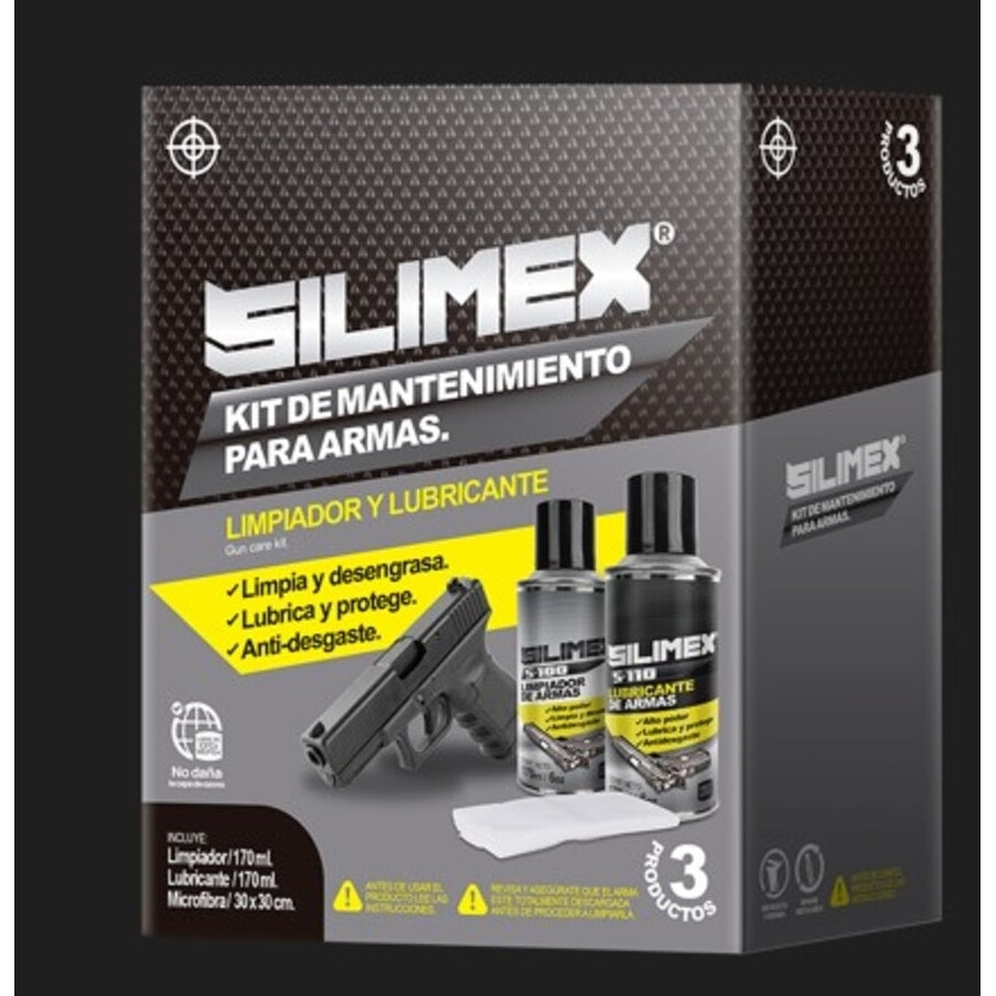 Kit Para Limpieza Y Mantenimiento De Armas Silimex Exi56 Incluye Microfibra 30*30Cm S-100 Limpiador 170Ml S-110 Limpiador 170Ml